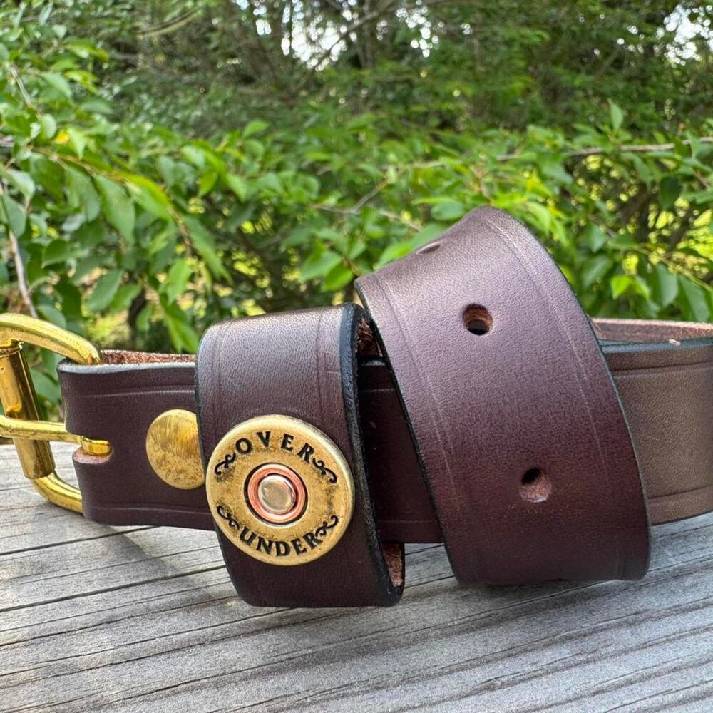 Made in USA Leather Single Shot Shell Over Under Belt - Size 34